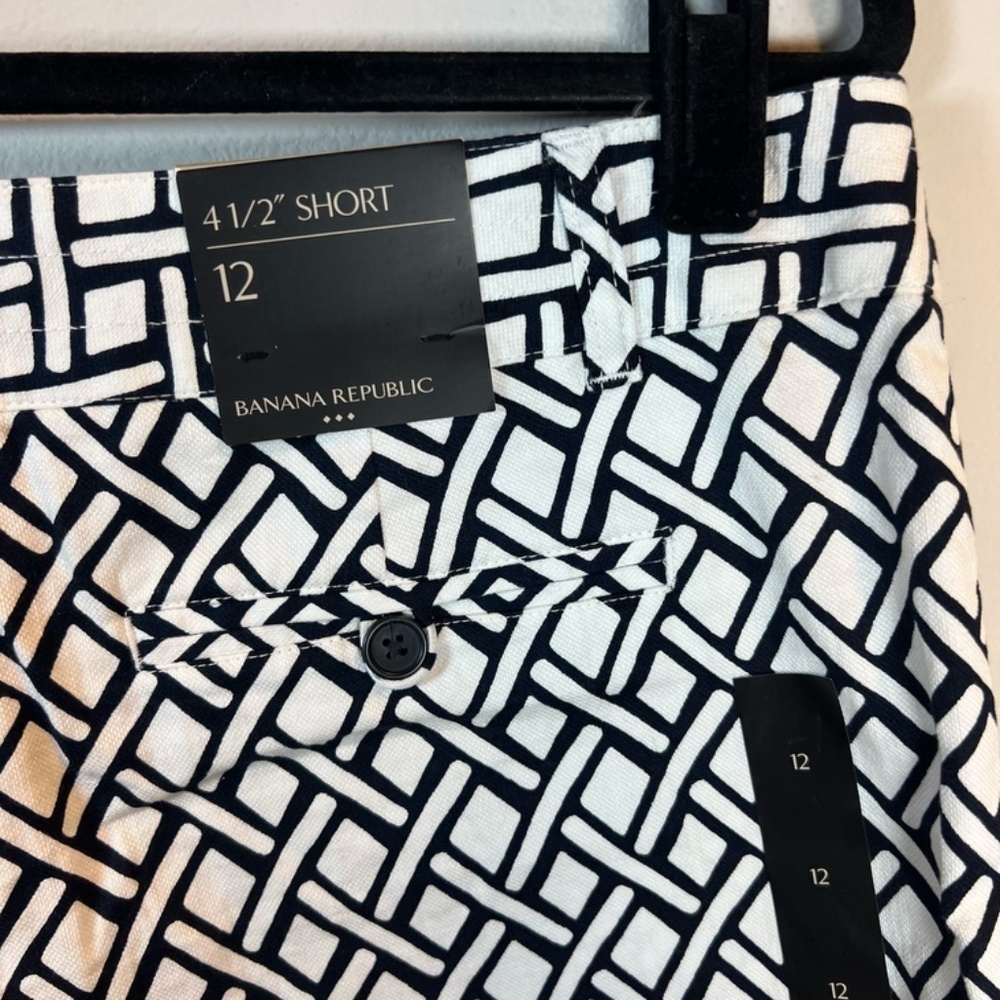 Banana Republic 4.5" Cotton Geometric Print Shorts Black White Coastal NEW Sz 12 - Picture 10 of 12